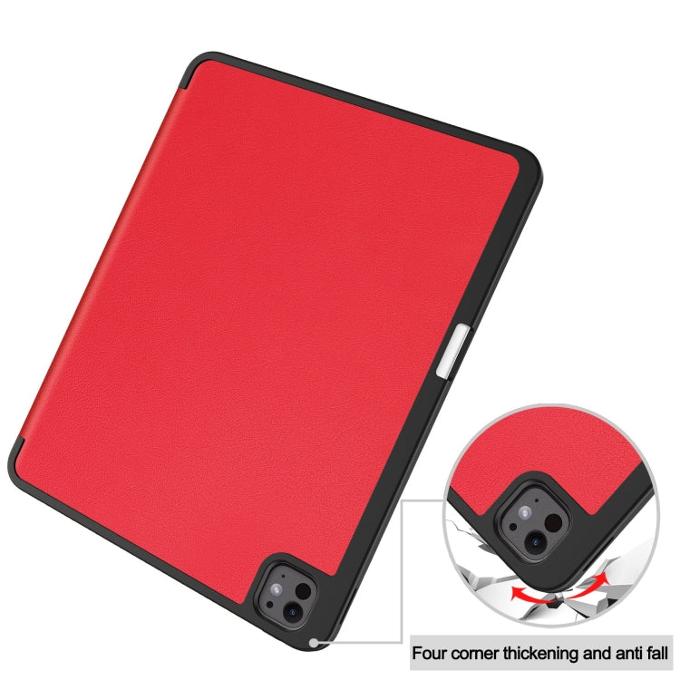 For iPad Pro 13 2024 Custer TPU Pure Color 3-Fold Holder Smart Leather Tablet Case with Pen Tray(Red) - iPad Pro 13 2024 Cases by buy2fix | Online Shopping UK | buy2fix