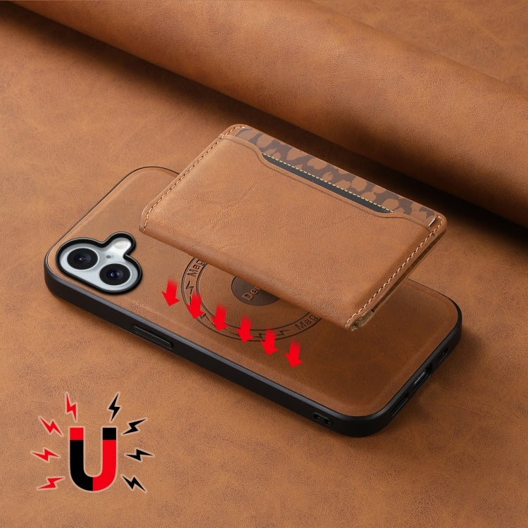 For iPhone 16 Denior D13 Retro Texture Leather MagSafe Card Bag Phone Case(Brown) - iPhone 16 Cases by Denior | Online Shopping UK | buy2fix