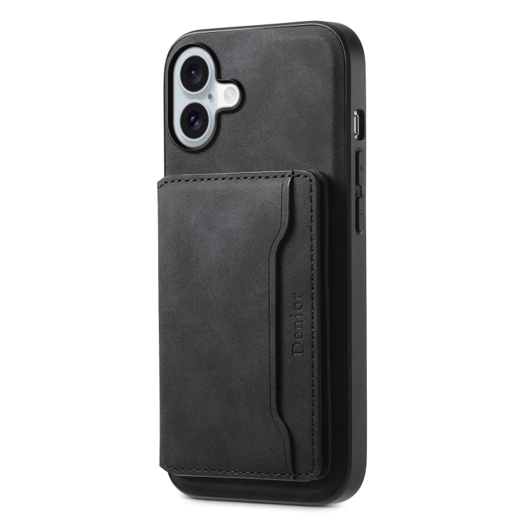 For iPhone 16 Plus Denior D13 Retro Texture Leather MagSafe Card Bag Phone Case(Black) - iPhone 16 Plus Cases by Denior | Online Shopping UK | buy2fix