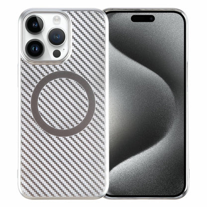 For iPhone 15 Pro Max 6D Plated Carbon Fiber Clear Magsafe PC Phone Case(Starlight Silver) - iPhone 15 Pro Max Cases by buy2fix | Online Shopping UK | buy2fix