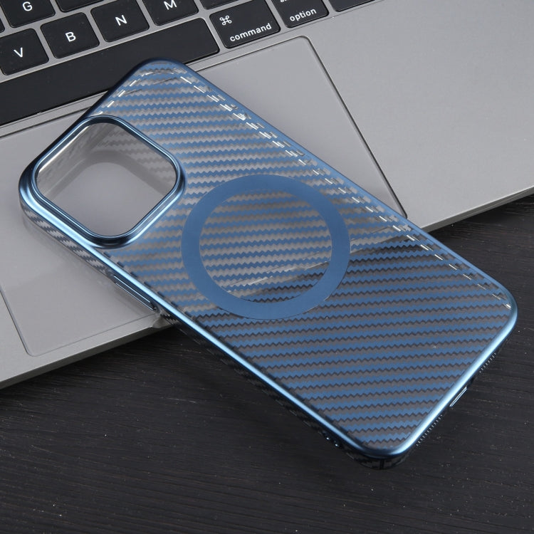 For iPhone 15 6D Plated Carbon Fiber Clear Magsafe PC Phone Case(Dream Blue) - iPhone 15 Cases by buy2fix | Online Shopping UK | buy2fix