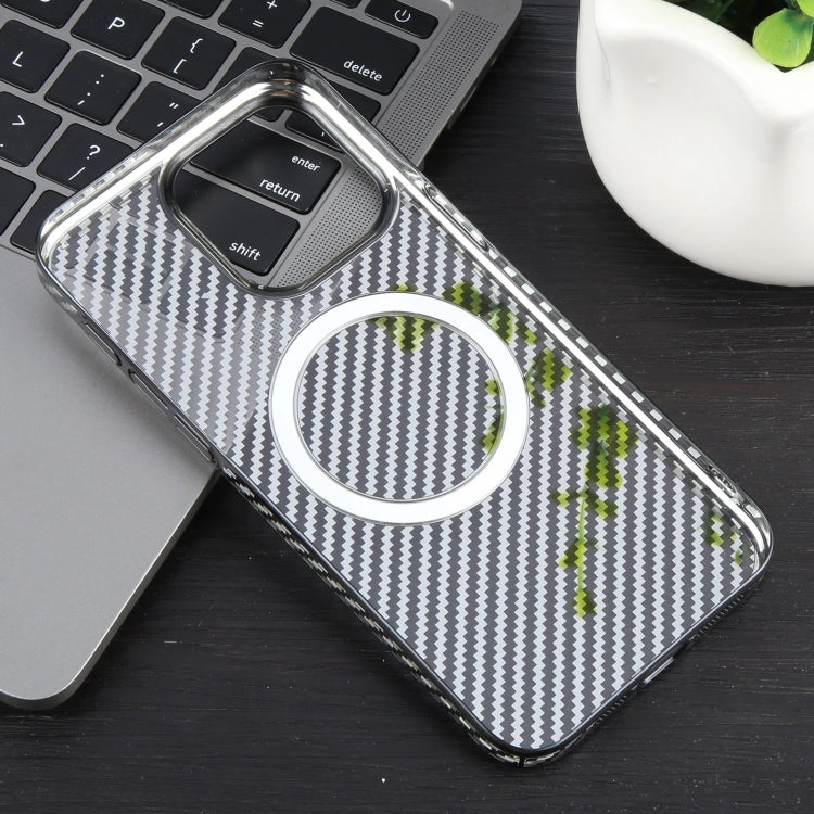 For iPhone 13 6D Plated Carbon Fiber Clear Magsafe PC Phone Case(Starry Black) - iPhone 13 Cases by buy2fix | Online Shopping UK | buy2fix