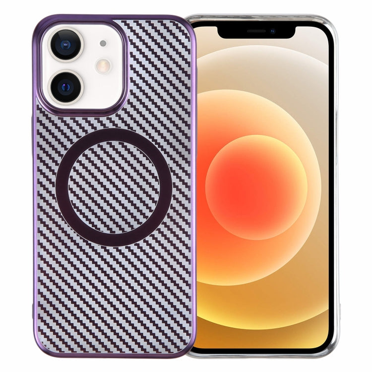 For iPhone 12 6D Plated Carbon Fiber Clear Magsafe PC Phone Case(Aurora Purple) - iPhone 12 / 12 Pro Cases by buy2fix | Online Shopping UK | buy2fix