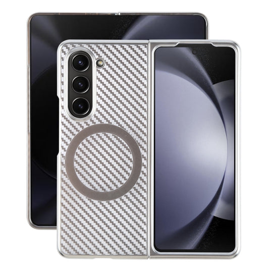 For Samsung Galaxy Z Fold5 6D Plated Carbon Fiber Clear Magsafe PC Phone Case(Starlight Silver) - Galaxy Z Fold5 Cases by buy2fix | Online Shopping UK | buy2fix