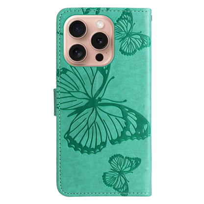 For iPhone 16 Pro 3D Butterfly Embossed Pattern Flip Leather Phone Case(Green) - iPhone 16 Pro Cases by buy2fix | Online Shopping UK | buy2fix