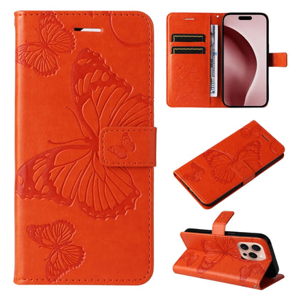 For iPhone 16 Pro 3D Butterfly Embossed Pattern Flip Leather Phone Case(Orange) - iPhone 16 Pro Cases by buy2fix | Online Shopping UK | buy2fix