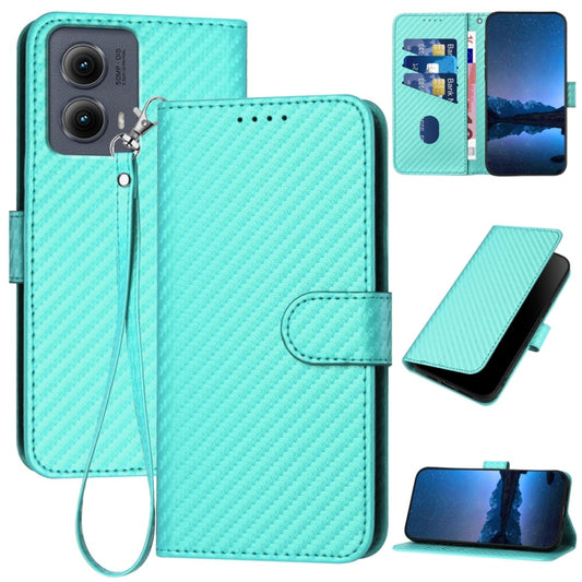 For Motorola Edge 5G 2024 YX0070 Carbon Fiber Buckle Leather Phone Case with Lanyard(Light Blue) - Motorola Cases by buy2fix | Online Shopping UK | buy2fix