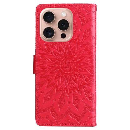 For iPhone 16 Pro Embossed Sunflower Pattern Flip Leather Phone Case(Red) - iPhone 16 Pro Cases by buy2fix | Online Shopping UK | buy2fix