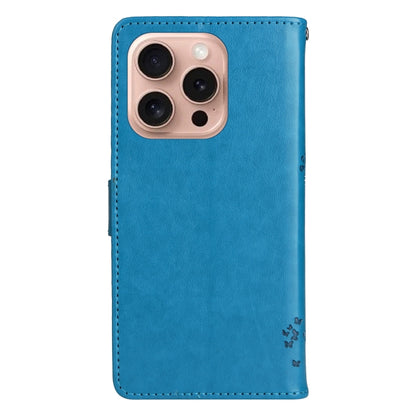 For iPhone 16 Pro Tree & Cat Embossed Pattern Flip Leather Phone Case(Blue) - iPhone 16 Pro Cases by buy2fix | Online Shopping UK | buy2fix