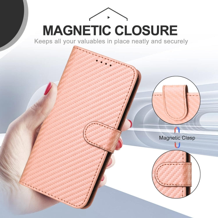 For OPPO Reno10 5G / Reno10 Pro 5G Global YX0070 Carbon Fiber Buckle Leather Phone Case with Lanyard(Pink) - OPPO Cases by buy2fix | Online Shopping UK | buy2fix