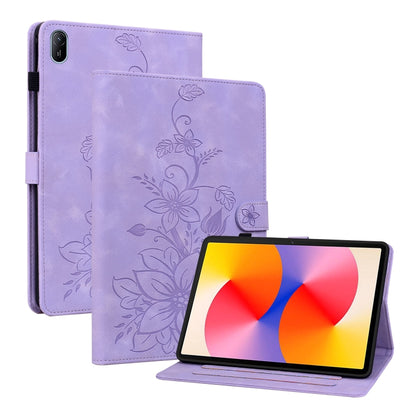 For Huawei MatePad SE 11 2024 Lily Embossed Leather Tablet Case(Purple) - Huawei by buy2fix | Online Shopping UK | buy2fix