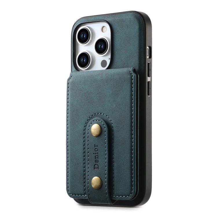 For iPhone 15 Denior D14 NK Retro Pattern MagSafe Magnetic Card Holder Leather Phone Case(Blue) - iPhone 15 Cases by Denior | Online Shopping UK | buy2fix