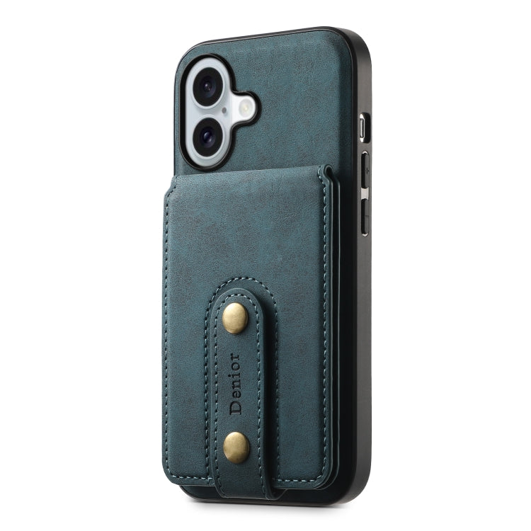 For iPhone 16 Plus Denior D14 NK Retro Pattern MagSafe Magnetic Card Holder Leather Phone Case(Blue) - iPhone 16 Plus Cases by Denior | Online Shopping UK | buy2fix