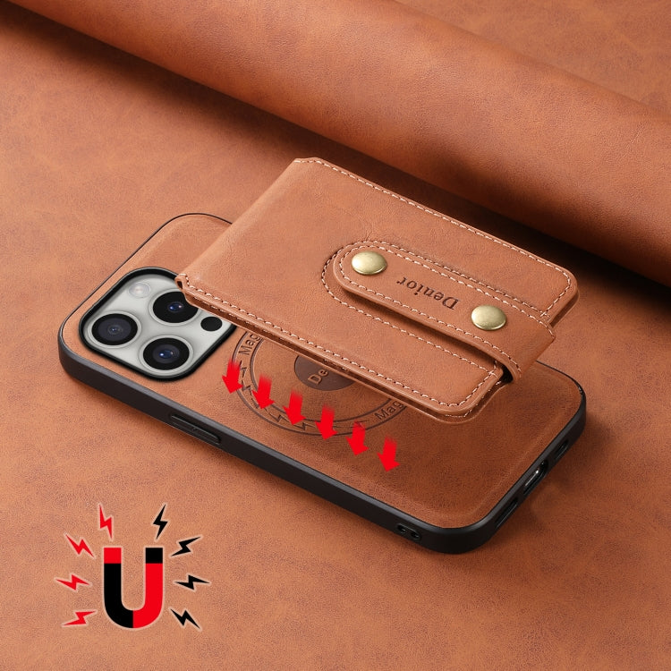 For iPhone 16 Pro Denior D14 NK Retro Pattern MagSafe Magnetic Card Holder Leather Phone Case(Brown) - iPhone 16 Pro Cases by Denior | Online Shopping UK | buy2fix