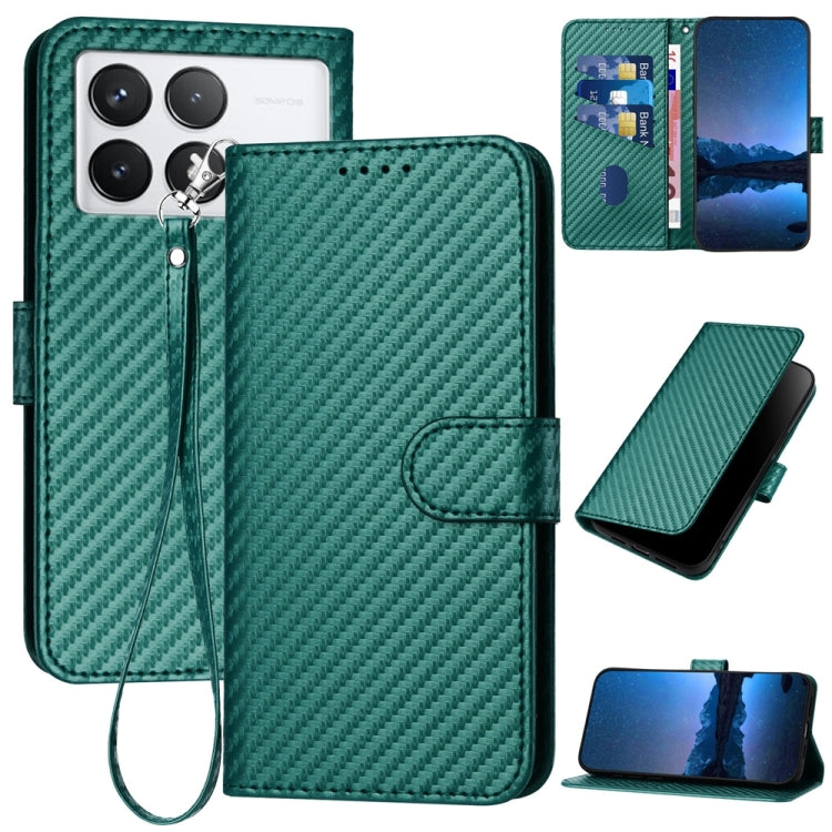 For Xiaomi Redmi K70 / K70 Pro YX0070 Carbon Fiber Buckle Leather Phone Case with Lanyard(Dark Green) - K70 Cases by buy2fix | Online Shopping UK | buy2fix