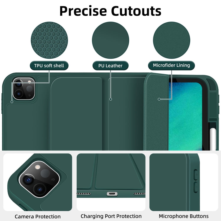 For iPad Pro 11 2024 3-fold TPU Smart Leather Tablet Case with Pen Slot(Dark Green) - iPad Pro 11 2024 Cases by buy2fix | Online Shopping UK | buy2fix