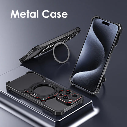 For iPhone 15 Pro Max Mechanical Arm Borderless MagSafe Holder Metal Phone Case(Black Red) - iPhone 15 Pro Max Cases by buy2fix | Online Shopping UK | buy2fix