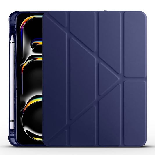 For iPad Pro 11 2024 Multi-folding TPU Leather Smart Tablet Case with Pen Slot(Dark Blue) - iPad Pro 11 2024 Cases by buy2fix | Online Shopping UK | buy2fix