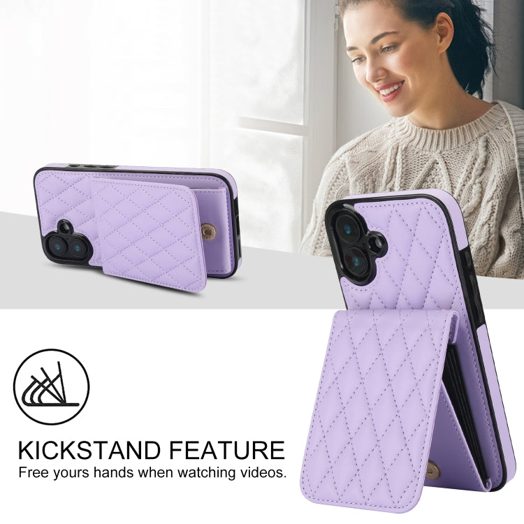 For iPhone 16 Plus YM015 Crossbody Rhombic Card Bag RFID Phone Case(Light Purple) - iPhone 16 Plus Cases by buy2fix | Online Shopping UK | buy2fix