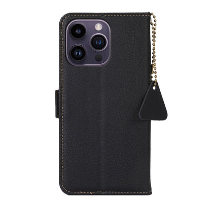 For iPhone 16 Pro Max Side-Magnetic TJ Genuine Leather RFID Phone Case(Black) - iPhone 16 Pro Max Cases by buy2fix | Online Shopping UK | buy2fix