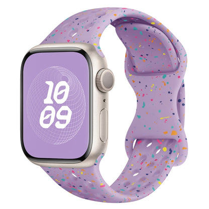 For Apple Watch Series 3 38mm Hole Style Butterfly Buckle Camouflage Silicone Watch Band(Light Purple) - Watch Bands by buy2fix | Online Shopping UK | buy2fix