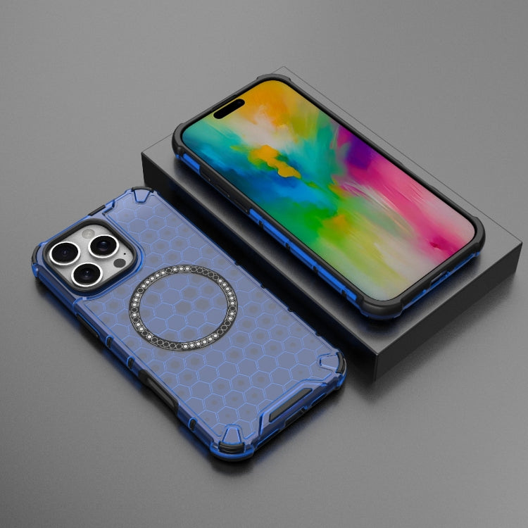 For iPhone 16 Pro Max Honeycomb Magnetic Ring Shockproof Phone Case(Blue) - iPhone 16 Pro Max Cases by buy2fix | Online Shopping UK | buy2fix