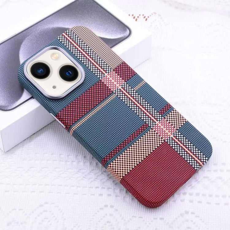 For iPhone 13 Kevlar Carbon Fiber Texture MagSafe Magnetic Phone Case(Red Green Checkered) - iPhone 13 Cases by buy2fix | Online Shopping UK | buy2fix