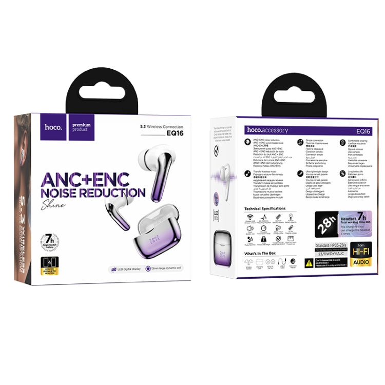 hoco EQ16 True Wireless ANC+ENC Dual Noise Reduction Bluetooth Earphone(Purple) - Bluetooth Earphone by hoco | Online Shopping UK | buy2fix