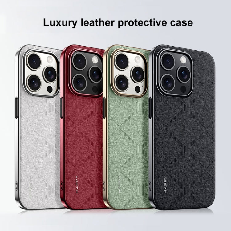 For iPhone 16 Plain Leather PC Phone Case(White) - iPhone 16 Cases by buy2fix | Online Shopping UK | buy2fix