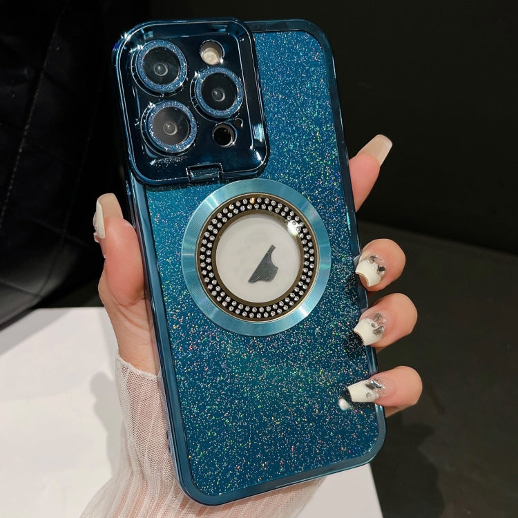 For iPhone 12 Pro Max Starry Glitter MagSafe Lens Holder Phone Case(Blue) - iPhone 12 Pro Max Cases by buy2fix | Online Shopping UK | buy2fix