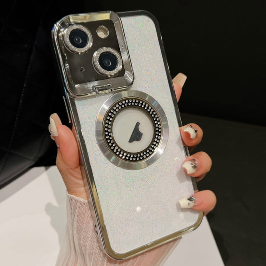 For iPhone 13 Starry Glitter MagSafe Lens Holder Phone Case(Silver) - iPhone 13 Cases by buy2fix | Online Shopping UK | buy2fix