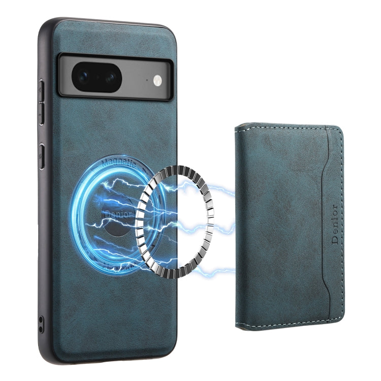 For Google Pixel 7 5G Denior D13 Retro Texture Leather MagSafe Card Bag Phone Case(Blue) - Google Cases by Denior | Online Shopping UK | buy2fix