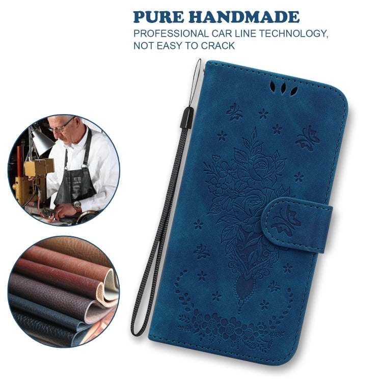 For iPhone SE 2024 Butterfly Rose Embossed Leather Phone Case(Blue) - More iPhone Cases by buy2fix | Online Shopping UK | buy2fix