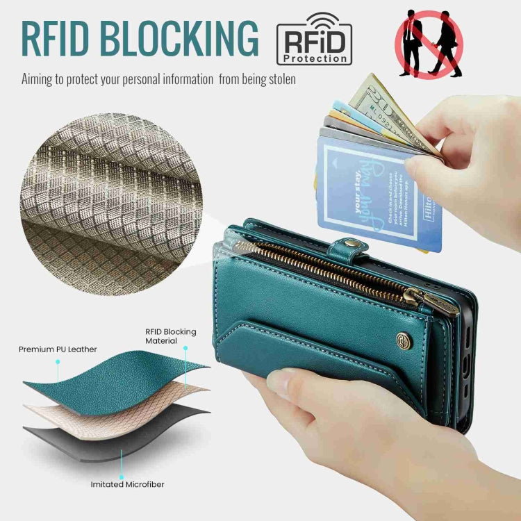 For iPhone 12 CaseMe C36 Card Slots Zipper Wallet RFID Anti-theft Leather Phone Case(Blue-green) - iPhone 12 / 12 Pro Cases by CaseMe | Online Shopping UK | buy2fix