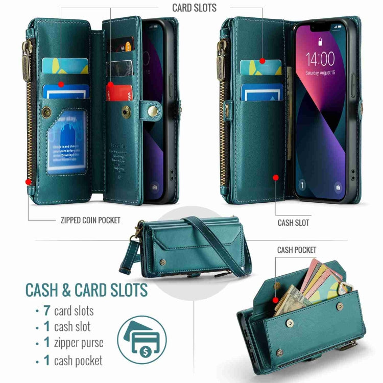 For iPhone 13 CaseMe C36 Card Slots Zipper Wallet RFID Anti-theft Leather Phone Case(Blue-green) - iPhone 13 Cases by CaseMe | Online Shopping UK | buy2fix