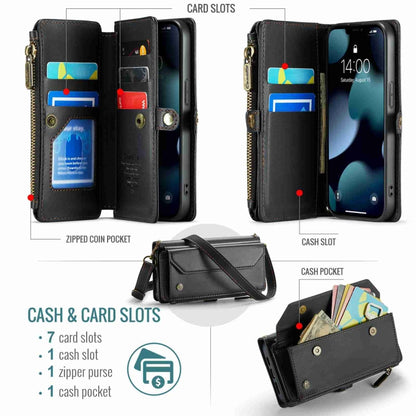 For iPhone 13 Pro Max CaseMe C36 Card Slots Zipper Wallet RFID Anti-theft Leather Phone Case(Black) - iPhone 13 Pro Max Cases by CaseMe | Online Shopping UK | buy2fix