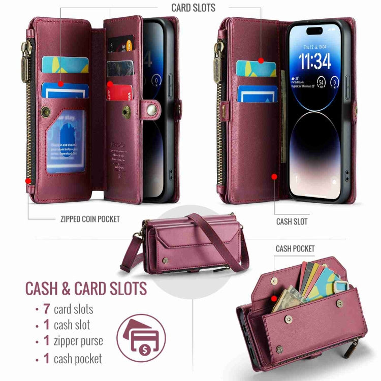 For iPhone 14 Pro CaseMe C36 Card Slots Zipper Wallet RFID Anti-theft Leather Phone Case(Wine Red) - iPhone 14 Pro Cases by CaseMe | Online Shopping UK | buy2fix