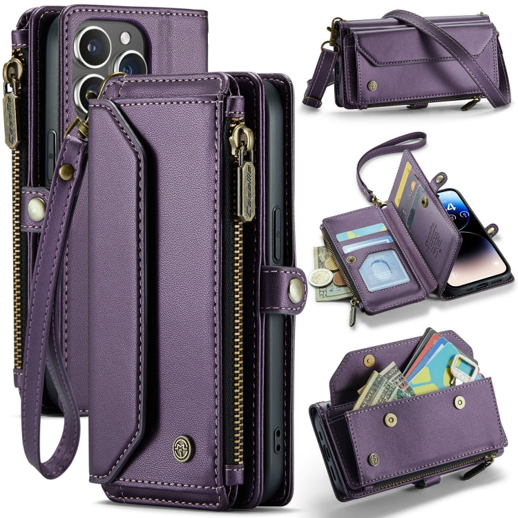 For iPhone 14 Pro Max CaseMe C36 Card Slots Zipper Wallet RFID Anti-theft Leather Phone Case(Purple) - iPhone 14 Pro Max Cases by CaseMe | Online Shopping UK | buy2fix