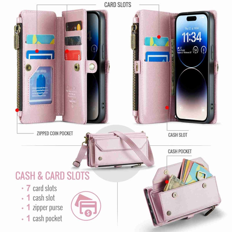 For iPhone 14 Pro Max CaseMe C36 Card Slots Zipper Wallet RFID Anti-theft Leather Phone Case(Pink) - iPhone 14 Pro Max Cases by CaseMe | Online Shopping UK | buy2fix