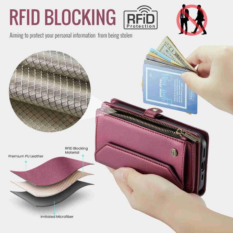 For iPhone 15 Plus CaseMe C36 Card Slots Zipper Wallet RFID Anti-theft Leather Phone Case(Wine Red) - iPhone 15 Plus Cases by CaseMe | Online Shopping UK | buy2fix