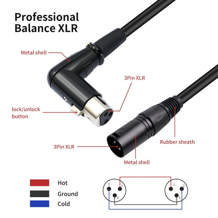 XK041L XLR 3pin Straight Male to Elbow Female Audio Cable, Length:0.3m(Black) - Microphone Audio Cable & Connector by buy2fix | Online Shopping UK | buy2fix