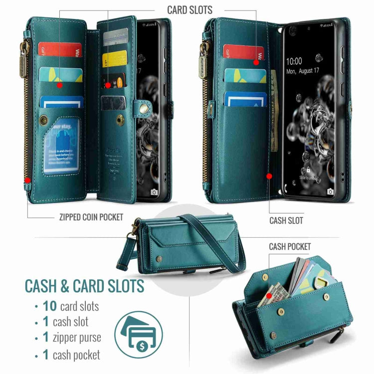 For Samsung Galaxy S20 Ultra CaseMe C36 Card Slots Zipper Wallet RFID Anti-theft Leather Phone Case(Blue-green) - Galaxy Phone Cases by CaseMe | Online Shopping UK | buy2fix