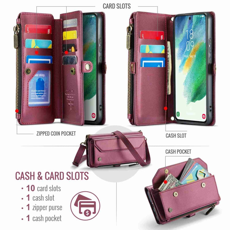 For Samsung Galaxy S21 FE 5G CaseMe C36 Card Slots Zipper Wallet RFID Anti-theft Leather Phone Case(Wine Red) - Galaxy Phone Cases by CaseMe | Online Shopping UK | buy2fix