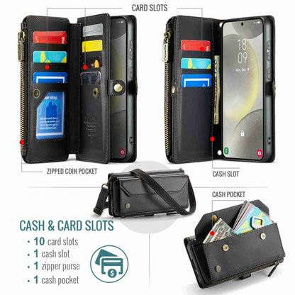 For Samsung Galaxy S24 5G CaseMe C36 Card Slots Zipper Wallet RFID Anti-theft Leather Phone Case(Black) - Galaxy S24 5G Cases by CaseMe | Online Shopping UK | buy2fix