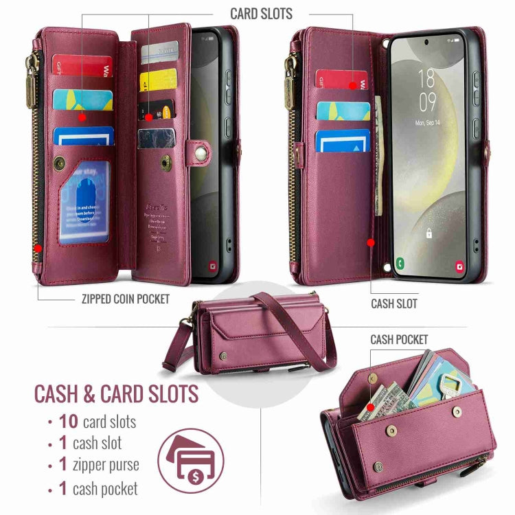 For Samsung Galaxy S24 5G CaseMe C36 Card Slots Zipper Wallet RFID Anti-theft Leather Phone Case(Wine Red) - Galaxy S24 5G Cases by CaseMe | Online Shopping UK | buy2fix