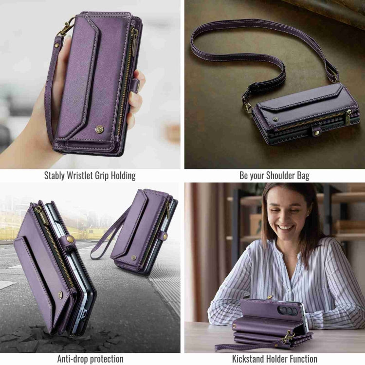 For Samsung Galaxy Z Fold3 CaseMe C36 Card Slots Zipper Wallet RFID Anti-theft Leather Phone Case(Purple) - Galaxy Phone Cases by CaseMe | Online Shopping UK | buy2fix