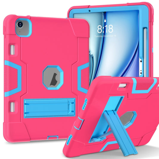 For iPad Air 11 2025 / 2024 Contrast Color Silicone Acrylic PC Tablet Case with Holder(Rose Red Blue) - iPad Air 11 2025 / 2024 Cases by buy2fix | Online Shopping UK | buy2fix