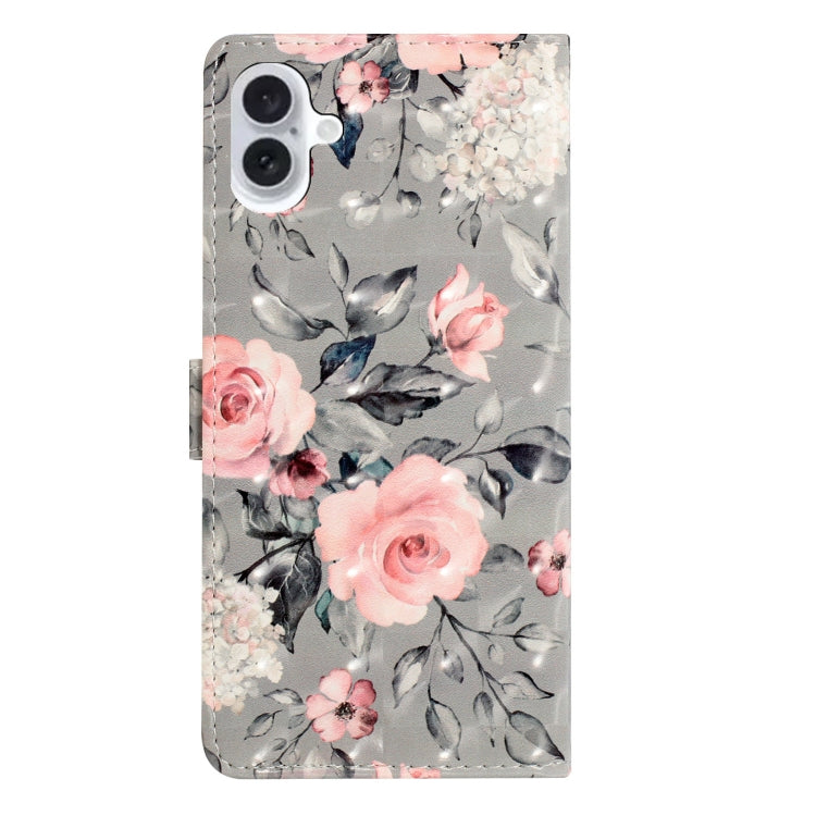 For iPhone 16 3D Pattern Leather Phone Case(Gray Base Flower) - iPhone 16 Cases by buy2fix | Online Shopping UK | buy2fix