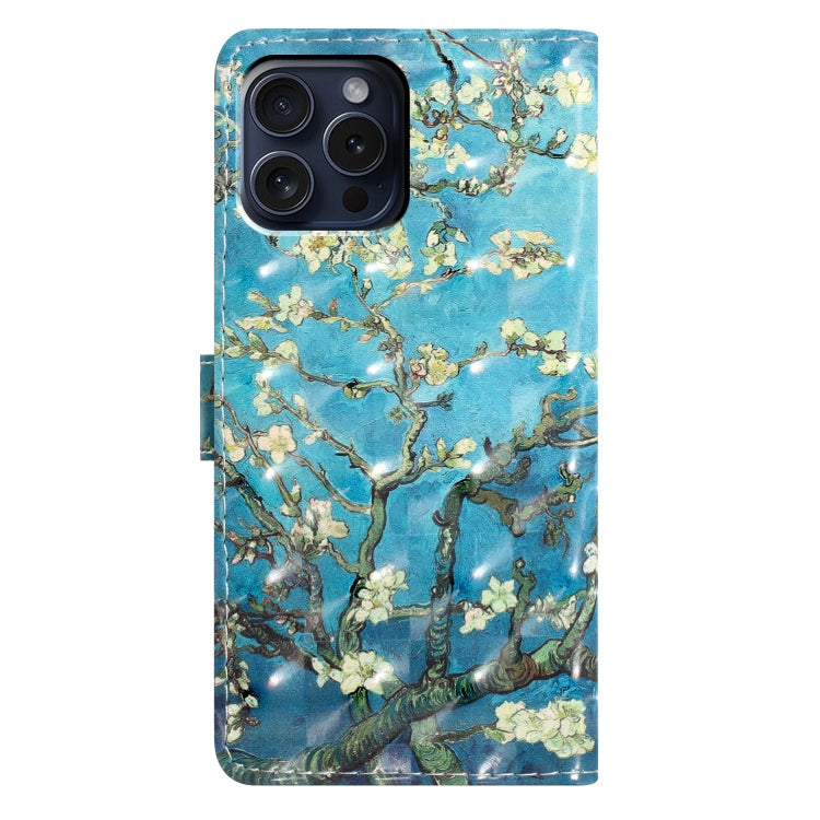 For iPhone 16 Pro Max 3D Pattern Leather Phone Case(Blue Base Apricot Flower) - iPhone 16 Pro Max Cases by buy2fix | Online Shopping UK | buy2fix