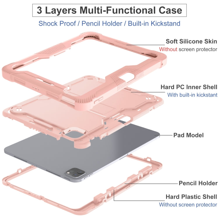 For iPad Pro 11 2024 Shockproof Silicone Hybrid PC Tablet Case with Holder(Rose Gold) - iPad Pro 11 2024 Cases by buy2fix | Online Shopping UK | buy2fix